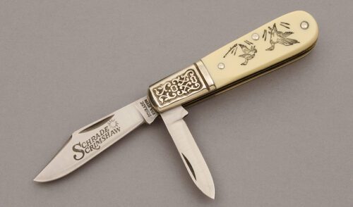 Schrade Cutlery SC506 Two Blade Barlow with Ivory Delrin Handles handle material - Obverse Side - Item #KLC10132