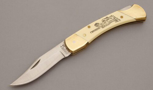 Schrade Cutlery Thunderbird Lockback Folder with Ivory Delrin Handles handle material - Obverse Side - Item #KLC10134