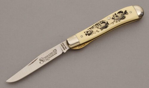 Schrade Cutlery SC503 Linerlock Trapper with Ivory Delrin handle material - Obverse Side - Item #KLC10135