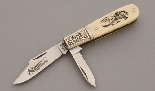 Schrade Cutlery SC506 Two Blade Barlow with Ivory Delrin Handles handle material - Obverse Side - Item #KLC10138