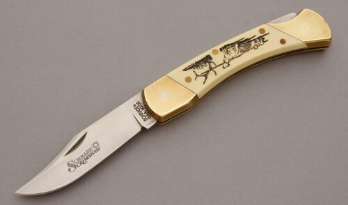 Schrade Cutlery 507SC Large Lockback with Ivory Delrin Handles handle material - Obverse Side - Item #KLC10139