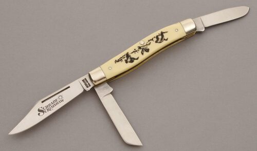 Schrade Cutlery SC505 Stockman with Ivory Delrin Handles handle material - Obverse Side - Item #KLC10141