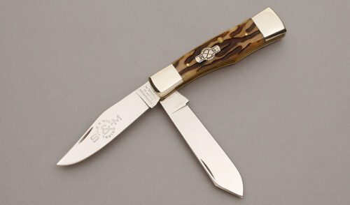 Schatt & Morgan Gunstock Jack with Goldenroot Worm Groove Bone handle material - Obverse Side - Item #KLC10145