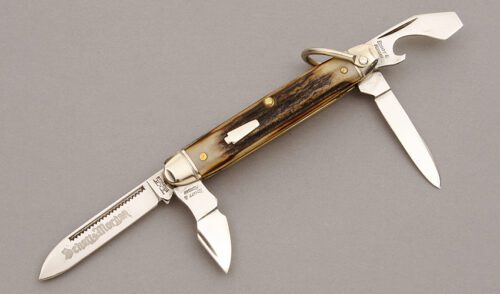 Schatt & Morgan Junior Scout Knife with Stag Handle Scales handle material - Obverse Side - Item #KLC10146