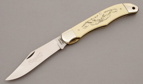 Schrade Cutlery Large Linerlock Folder with Ivory Delrin Scales handle material - Obverse Side - Item #KLC10148