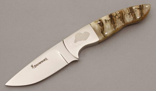 Browning Knives Stone Sheep Fixed Blade Hunter with Sheep Horn Handle Scales handle material - Obverse Side - Item #KLC10152