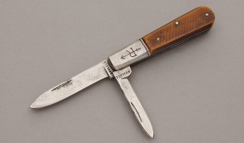 John Russell Cutlery Two Blade Barlow with Sawcut Bone Scales handle material - Obverse Side - Item #KLC10160