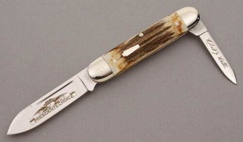 Schatt & Morgan 2008 Presidents Choice Knife with Stag Handle Scales handle material - Obverse Side - Item #KLC10161