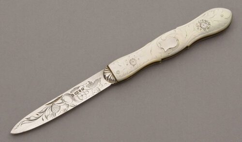 Unknown Maker Ladies Fruit Knife with Mother of Pearl Scales handle material - Obverse Side - Item #KLC10171