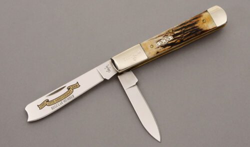 Case Cutlery 07539 Razor Knife with Burnt Stag Handle Scales handle material - Obverse Side - Item #KLC10172
