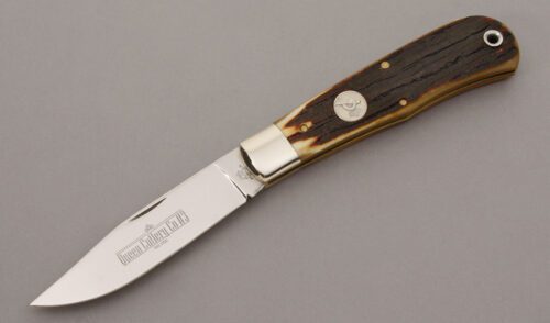 Queen Cutlery Folding Hunter with Stag Bone Handle Scales handle material - Obverse Side - Item #KLC10175