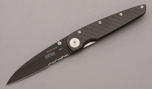 Klotzli Knives Wharncliffe Linerlock Folder with Polished Carbon Fiber Scales handle material - Obverse Side - Item #KLC10177