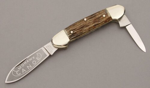 A.G. Russell Two Blade Mohawk Canoe with Stag Handle Scales handle material - Obverse Side - Item #KLC10181