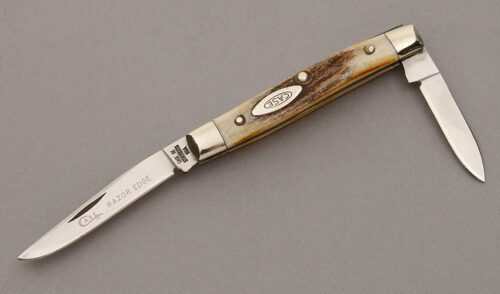 Case Cutlery 5233 SSP Serpentine Pen Knife with Stag Handle Scales handle material - Obverse Side - Item #KLC10196