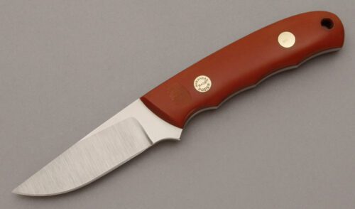 Dozier Knives Straight Personal Knife with Coral Rucarta Handle Scales handle material - Obverse Side - Item #KLC10198
