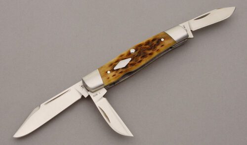 Case Cutlery TB632015 Tony Bose Cattle Knife with Peach Seed Jigged Antique Bone handle material - Obverse Side - Item #KLC10205