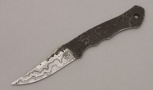 Burt Foster Dark Side Knife with Damascus handle material - Obverse Side - Item #KLC10209