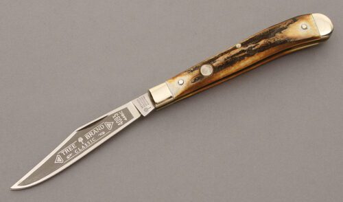 Boker Knives Slimline Trapper with Burnt Stag Handle Scales handle material - Obverse Side - Item #KLC10219