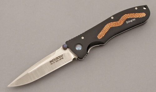 Mcusta Knives MC-104 Stingray Linerlock with Black Anodized Aluminum handle material - Obverse Side - Item #KLC10221