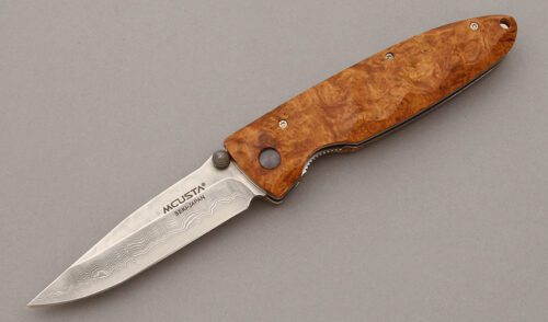 Mcusta Knives MC-0026D Linerlock Folder with Quincewood Handle Scales handle material - Obverse Side - Item #KLC10225