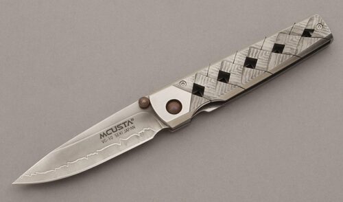 Mcusta Knives MC-0037C Yoroi Linerlock with Damascus Steel Handles handle material - Obverse Side - Item #KLC10226