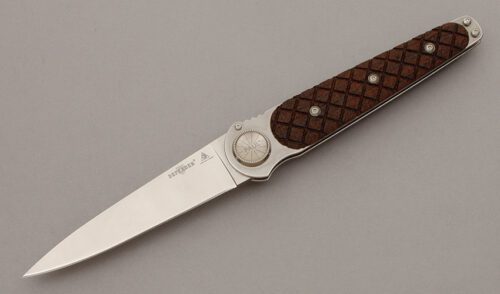 Lone Wolf Knives Paul Defender Axial Lock with Checkered Cocobolo Wood Scales handle material - Obverse Side - Item #KLC10227