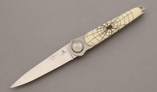 Lone Wolf Knives Paul Defender Axial Lock with Spider Laser Etch Composite handle material - Obverse Side - Item #KLC10230
