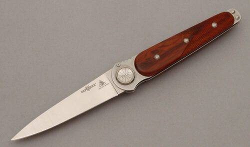 Lone Wolf Knives Pro-Grip Defender Axial Lock with Pro-Grip Checkered Cocobolo handle material - Obverse Side - Item #KLC10231