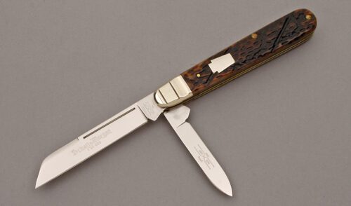 Schatt & Morgan 042429 Bear Head English Jack with Brown Berry Worm Groove Bone handle material - Obverse Side - Item #KLC10232