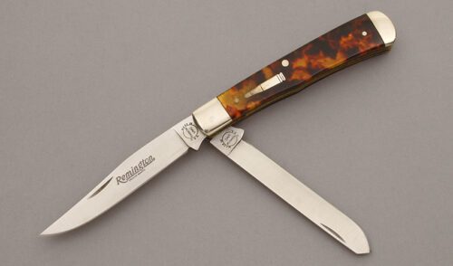 Remington Knives R-295T Apprentice Bullet Knife with Celluloid Tortis Shell Scales handle material - Obverse Side - Item #KLC10241