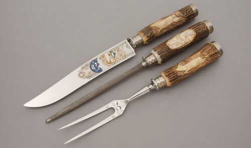 Hubertus Cutlery Carving Set with Stag Handles handle material - Obverse Side - Item #KLC10244