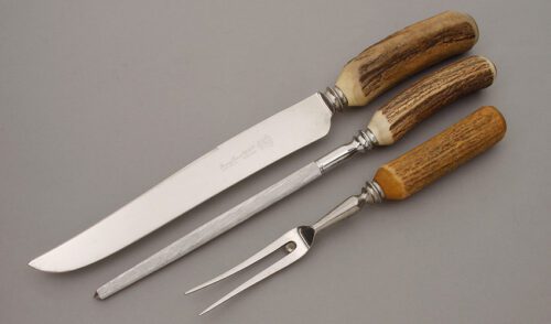 Lewis Rose Cutlery Co. Carving Set with Stag Handles handle material - Obverse Side - Item #KLC10245