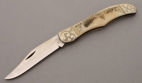Case Cutlery W165 Moby Dick Folding Hunter with Smooth White Bone Scales handle material - Obverse Side - Item #KLC10246