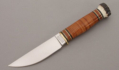 Marble's Knives Plainsman with Stacked Leather Handle handle material - Obverse Side - Item #KLC10275