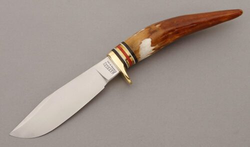 Marble's Knives Mini Expert with Red Stag Tine Handle handle material - Obverse Side - Item #KLC10276