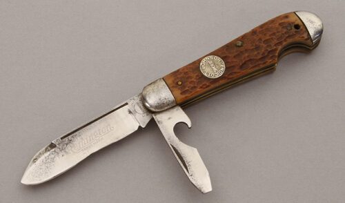 Remington Knives Two Blade Advertising Knife with Jigged Bone Scales handle material - Obverse Side - Item #KLC10285