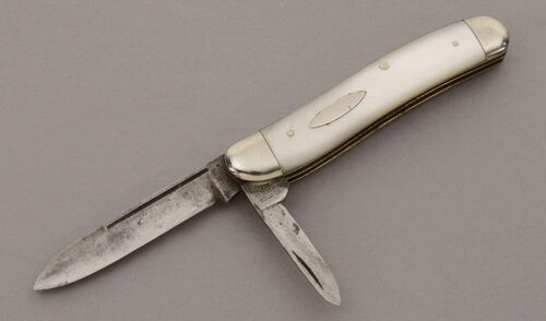 Ulster Knives Serpentine Jack Knife with Mother of Pearl Scales handle material - Obverse Side - Item #KLC10290