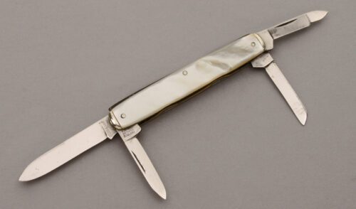 New York Knife Co. Multi-Blade Gents Folder with Mother of Pearl Scales handle material - Obverse Side - Item #KLC10295