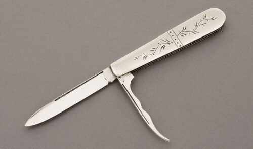 Unknown Maker Ladies Fruit Knife with Nickel Silver Handle Scales handle material - Obverse Side - Item #KLC10296