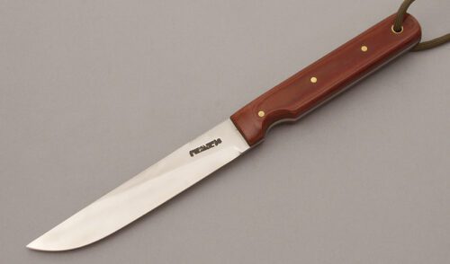 Randall Knives Model 10-5 Salt Fisherman with Burgandy Canvas Micarta Scales handle material - Obverse Side - Item #KLC10306