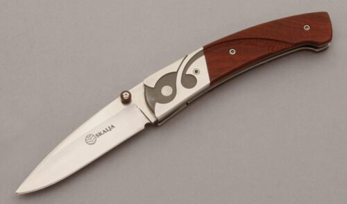 Skalja Knives Linerlock Folder with Cocobolo Wood Handle Scales handle material - Obverse Side - Item #KLC10308