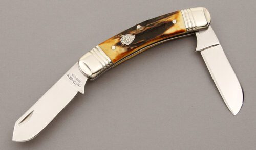 Cattaraugus Cutlery KCC 35th Anniversary Knife with Sambar Stag Handle Scales handle material - Obverse Side - Item #KLC10320