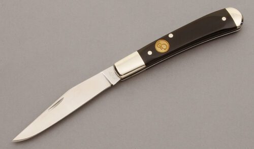Canal Street Cutlery Half Moon Pie Trapper with Black & White Buffalo Horn handle material - Obverse Side - Item #KLC10324