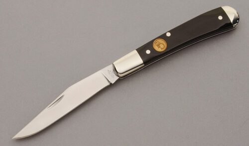 Canal Street Cutlery Half Moon Pie Trapper with Black & White Buffalo Horn handle material - Obverse Side - Item #KLC10325