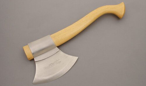 Fox Cutlery Roman Style Hunters Axe with Sassafrass Wood Handle handle material - Obverse Side - Item #KLC10326
