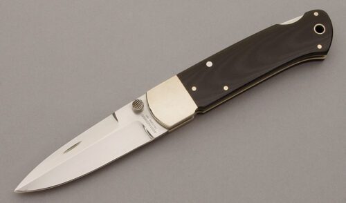 Phil Boguszewski Custom Lockback with Black Micarta Handle Scales handle material - Obverse Side - Item #KLC10330