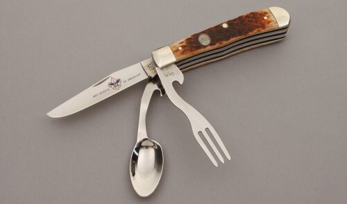 Case Cutlery 6354HB Boy Scout Hobo with Carmel Jigged Bone Scales handle material - Obverse Side - Item #KLC10336