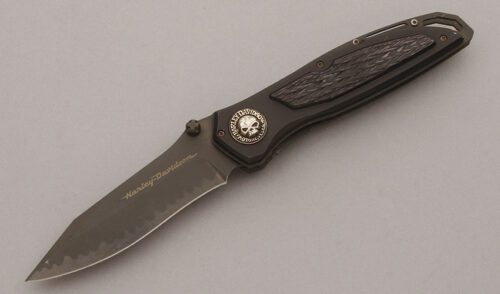 United Cutlery Harley Davidson Skull Folder with Aluminum Handles handle material - Obverse Side - Item #KLC10337