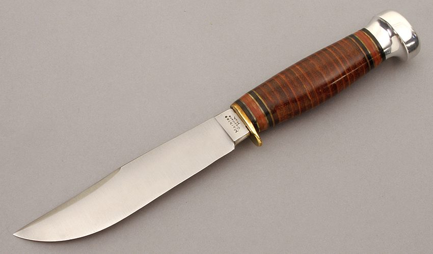 Marble's Knives Expert with Stacked Leather Handle handle material - Obverse Side - Item #KLC10347