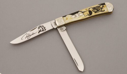 Case Cutlery 6254 David Yellowhorse Trapper with Antique Bone Handle Scales handle material - Obverse Side - Item #KLC10349